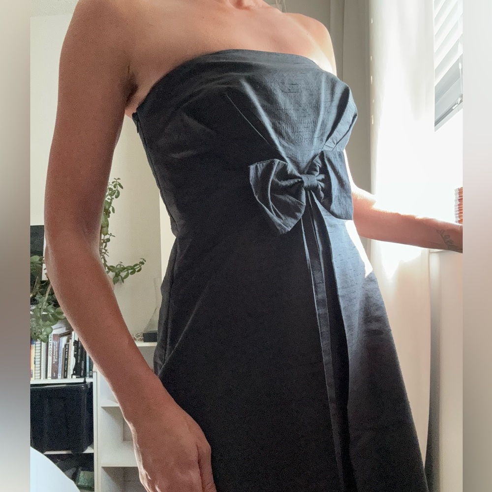 Ann Taylor 100% Raw Silk Strapless Bow Evening Dress